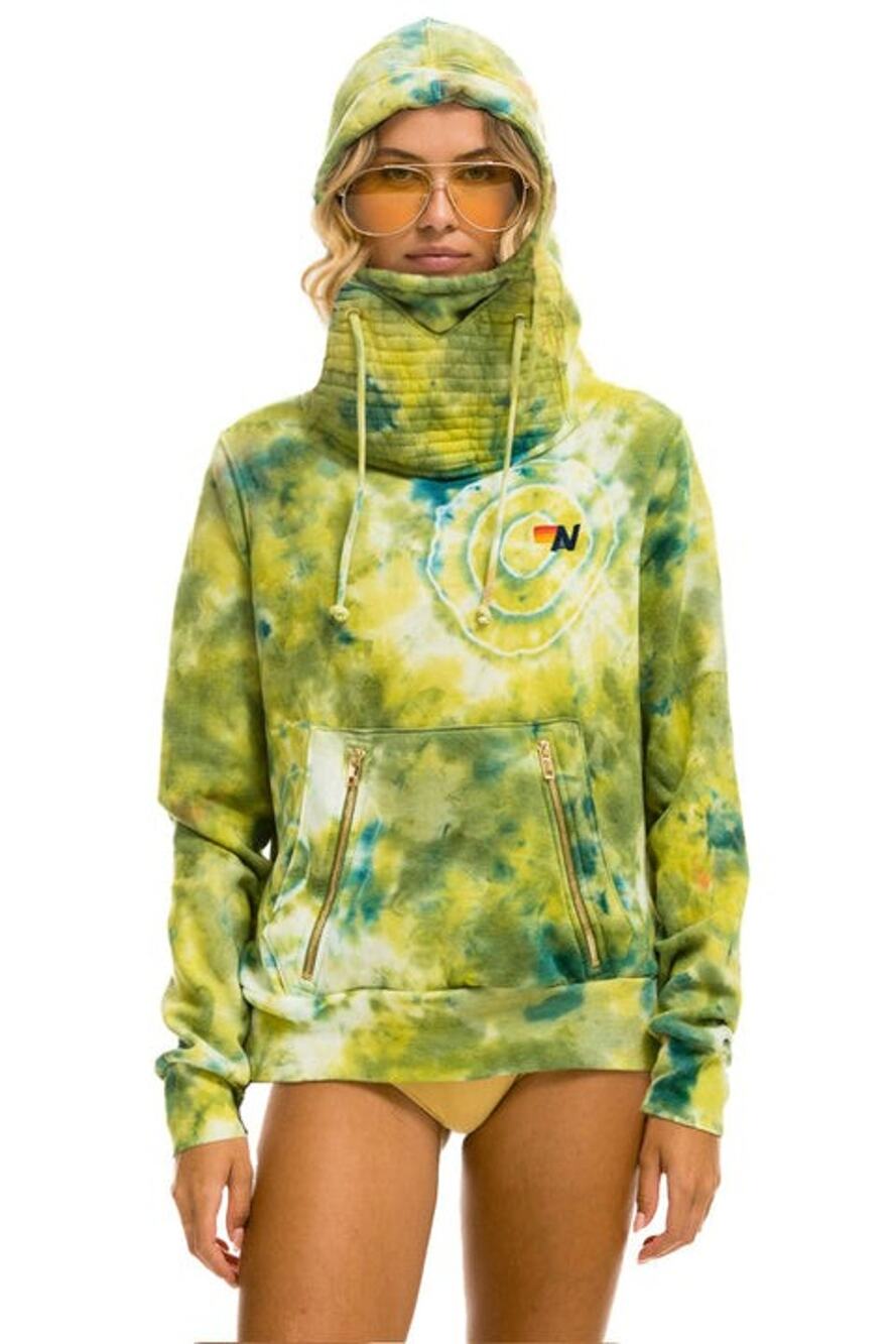 Aviator Nation Hand Dyed Ninja Pullover Hoodie - S Tie Dye Green Yellow